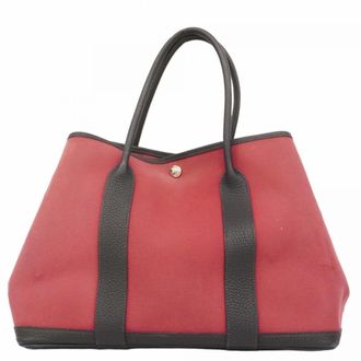 Herm&egrave;s Black Red Color Toile Officier Tote Bag (Pre-Owned)