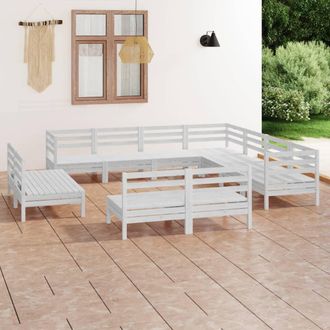 vidaXL Juego De Muebles De Jard&iacute;n 11 Piezas Madera Maciza Pino Blanco Vidaxl