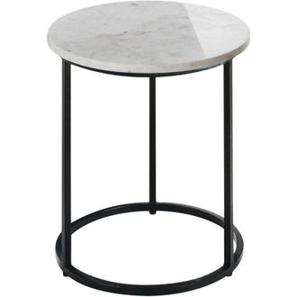 Beliani Side Table White Base &oslash; 40 cm Metal Frame Ceramic Top Marble Modern Design Living Room TYRELL