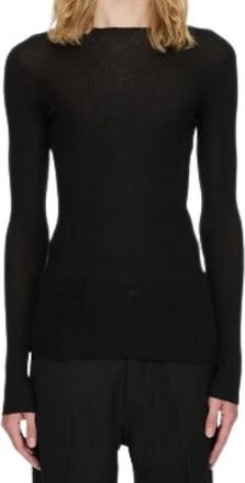 Rick Owens Ribbed Round Neck Sweater - Heren - Ronde hals truien - Zwart - L - Wol - Truien & Vesten