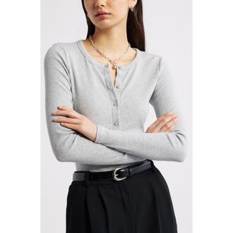 Open Edit Long Sleeve Rib Cardigan in Grey Heather at Nordstrom, Size Xx-Small