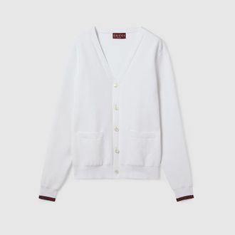 Gucci Cotton Piquet Knit Cardigan, Size XXXL, White, Ready-to-wear