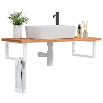 Berkfield Home Basin Shelf Wall Mounted Steel & Solid Wood Beech in Brown