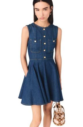 Maje Short flared denim dress in Navy at Nordstrom, Size 42 Eu