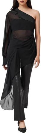 AllSaints Anaya Asymmetric Sheer Chiffon Top in Black at Nordstrom, Size 8 Us