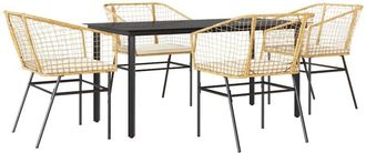 vidaXL Juego De Comedor Jard&iacute;n 5 Piezas Cojines Rat&aacute;n Sint&eacute;tico Marr&oacute;n Vidaxl