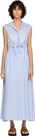 Sandro Embroidered linen maxi dress in Sky Blue at Nordstrom, Size 42 Eu