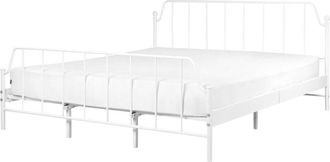 Beliani Letto matrimoniale con rete a doghe in legno di pioppo e struttura metallo bianco 180 x 200 cm Mauressac