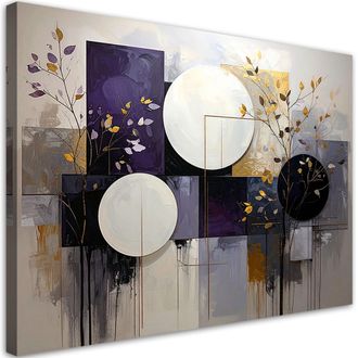 Feeby Cuadro En Lienzo, C&iacute;rculos Abstractos Hojas Morado Y Beige, 120x80