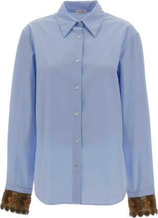 Dries Van Noten Light Blue Embroidered Cotton-Poplin Shirt