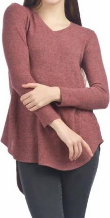 Papillon Brushed Tiger Jersey V Neck High Low Tunic In Brick Red
