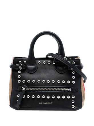 Burberry 2015 Baby Banner Studded Leather and House Check Tote satchel - Brown