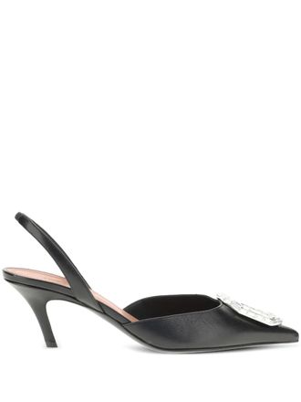 Amina Muaddi slingback rhinestone-embellished pumps - Black