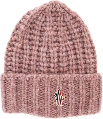 Moncler Pink Logo Knitted Beanie Cap
