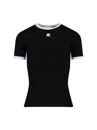 Courr&egrave;ges Black Cotton Logo T-Shirt