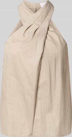 Jake*s Neckholder-Blusentop aus Baumwoll-Mix in Beige, Gr&ouml;&szlig;e 32