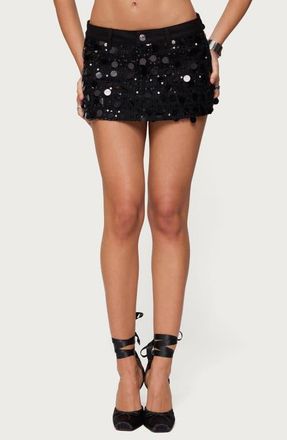 Edikted Alenna Low Rise Demin Sequin Miniskort in Black at Nordstrom, Size X-Small