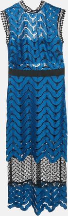 Self Portrait Blue/black Guipure Lace Paneled Midi Dress
