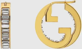 Gucci Blondie Crystal Hoop Earrings, Gold-toned metal, Gold-toned metal