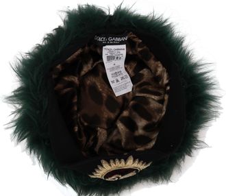 Dolce & Gabbana Womens Green Fur Dg Logo Embroidered Cloche Hat Cashmere