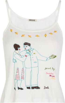 Bode Companion Embroidered Cotton Tank - Cream - S (UK8-10 / S)