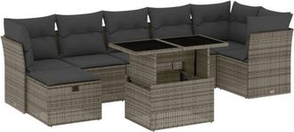 vidaXL Set De Sof&aacute;s De Jard&iacute;n Y Cojines 8 Piezas Rat&aacute;n Sint&eacute;tico Gris Vidaxl