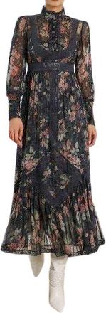 Zimmermann Silk Unbridled Tucked Dress In Ash Garden Size S