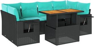 vidaXL Set De Sof&aacute;s De Jard&iacute;n 7 Pzas Con Cojines Rat&aacute;n Sint&eacute;tico Negro Vidaxl