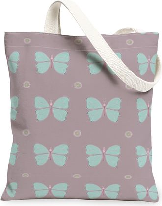 Generic Butterfly Pattern Canvas Tote Bags, Floral Reusable Shopping Bags, Spring Lightweight Washable Shoulder Strap Canvas for Gy, Violet, 13x15 Inch