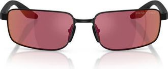 Prada 54mm Polarized Rectangular Sunglasses in Matte Black/pink Polar at Nordstrom