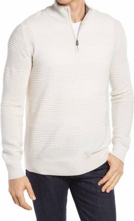 Bugatchi Stripe Merino Wool Blend Quarter Zip Pullover in Oyster at Nordstrom, Size Medium