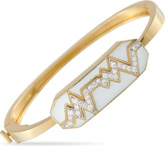 David Webb 18K Yellow Gold 0.34ct Diamond and White Enamel Skip Bracelet DV08-040826