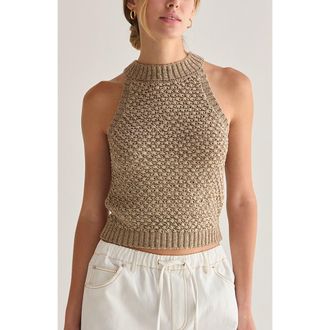 Crescent Basket Weave Halter Knit Top in Sand at Nordstrom, Size Medium