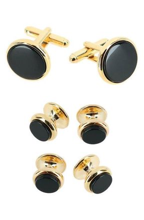 Trafalgar Store Sutton Onyx Cuff Link & Stud Set in 24 Karat Gold And Genuine Onyx at Nordstrom