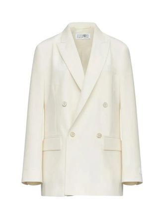 Maison Margiela Double-Breasted Wool-Blend Blazer - White