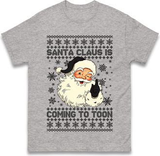 Generic Newcastle Santa Claus is Coming to Toon Christmas T-Shirt, Funny Geordie Xmas Tee, Newcastle United Football Gift Heather Grey