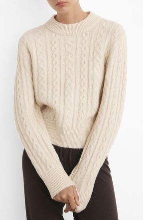 Mango Cable Crewneck Lounge Sweater in Ecru at Nordstrom, Size Medium