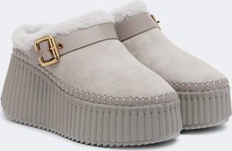 Chlo&eacute; Chlo&eacute; Nama shearling-lined suede platform mules