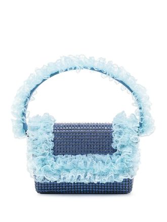 Self Portrait Borsa tote con cristalli e finitura in pizzo - Blu