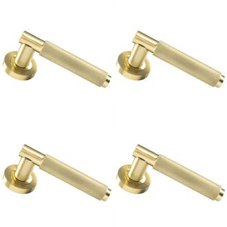 Loops 4x PAIR Knurled Grip Round Bar Handle on Round Rose Concealed Fix Satin Brass in Metallics