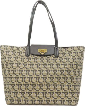 Ferragamo Gancini Black Brown Pvc Tote Bag (Pre-Owned)