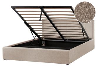 Beliani Cama matrimonial de tejido beige 160x200