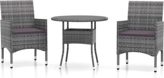vidaXL Juego Comedor De Jard&iacute;n 3 Piezas Rat&aacute;n Sint&eacute;tico Gris Vidaxl