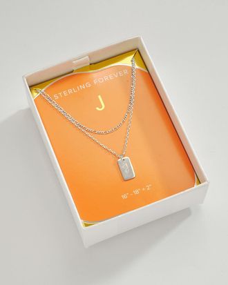 Sterling Forever Initial Tag Layered Chain Necklace