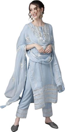 Ishin Womens Silk Kurta Sets (Kpldsrdts-10097_XXL_Blue_Xx-Large)-2XL