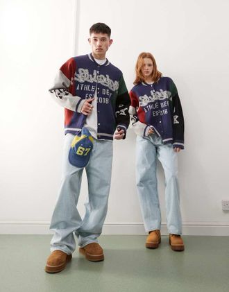 Collusion Unisex spliced bomber jacket in navy-Blue