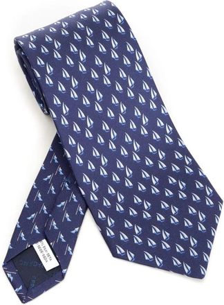 Ferragamo Zeedruk Zijden Stropdas - Heren - Stropdassen - Blauw - ONE Size - Accessoires