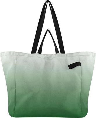 Generic Green Gradient print Reusable Canvas Tote Bag, Heavy Duty Grocery Shopping Bag with Hard Bottom Double Handles Large Capacity Work Groceries Travel