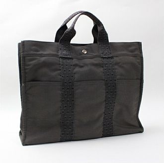 Hermès Her Line Gray Canvas Tote Bag (Pre-Owned)