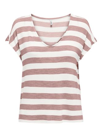 Only Carmakoma V-Shirt ONLY CARMAKOMA CARLIRA LIFE S/S V-NECK TOP JRS NOOS, Damen, Gr. XL, adobe rose stripes:cloud dancer, Jersey, Obermaterial: 95% Viskose, 5% Ela